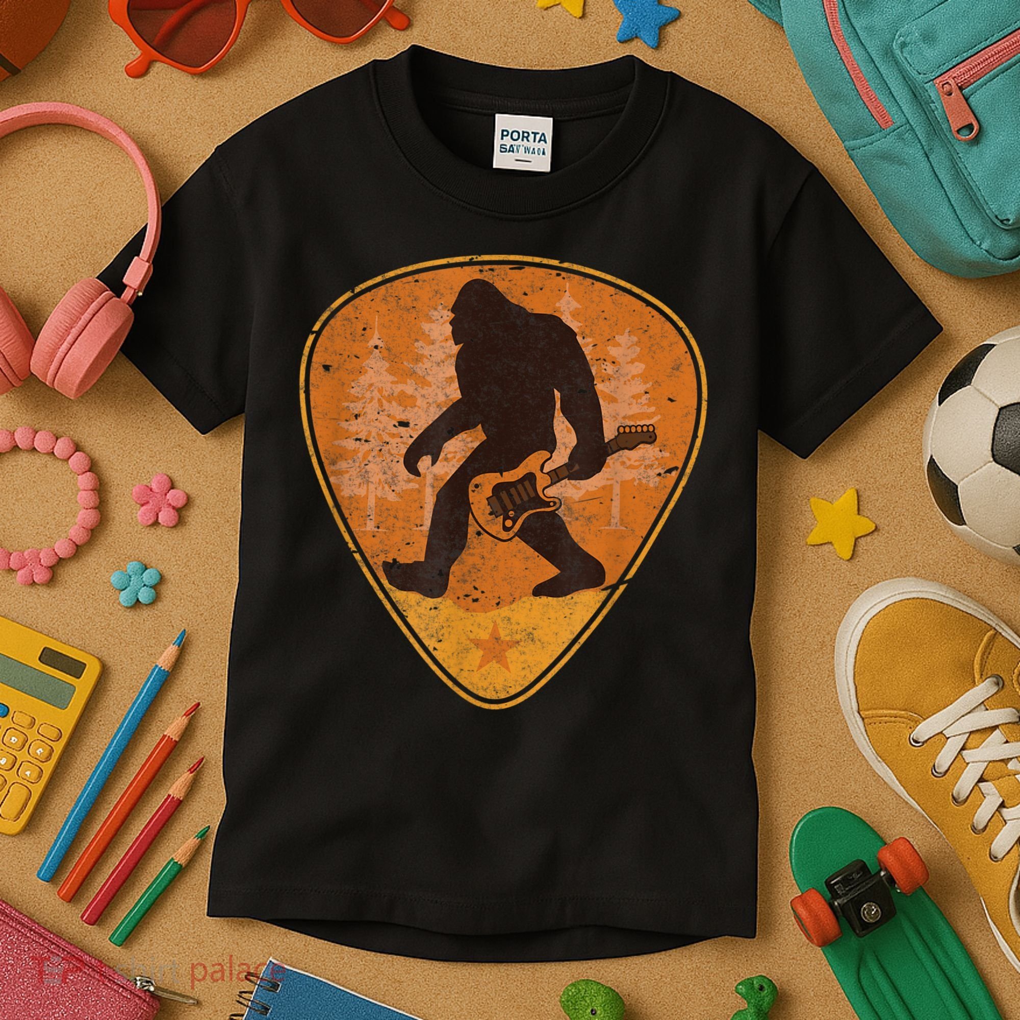Bigfoot Guitar Sasquatch Yeti Guitarist Music Men Kids T-Shirt