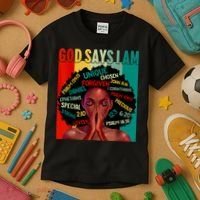 Black God Says I Am Black History Juneteenth Melanin Kids T-Shirt thumb 3