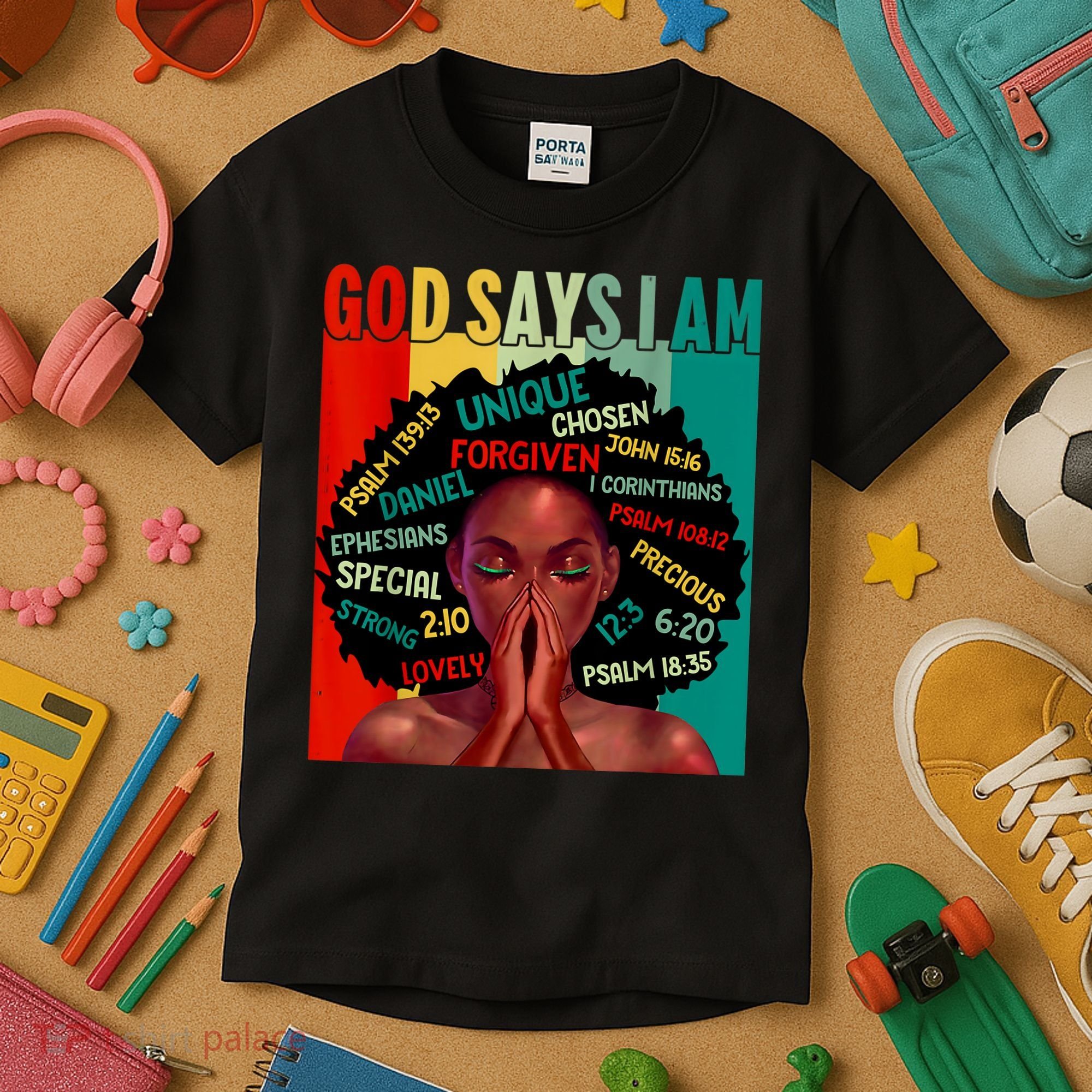 Black God Says I Am Black History Juneteenth Melanin Kids T-Shirt