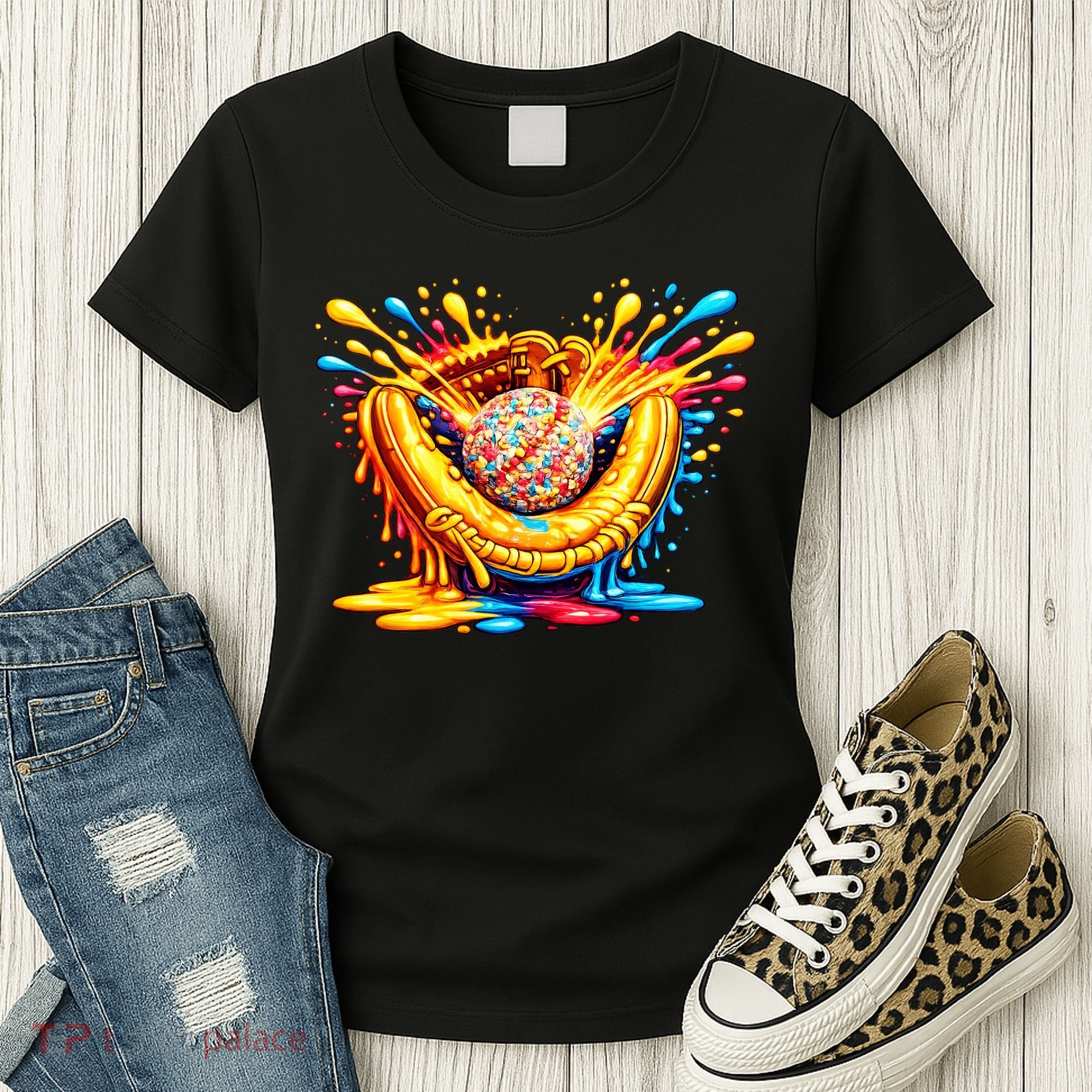 Baseball Glove Splatter Ice Cream Drip Women's T-Shirt
