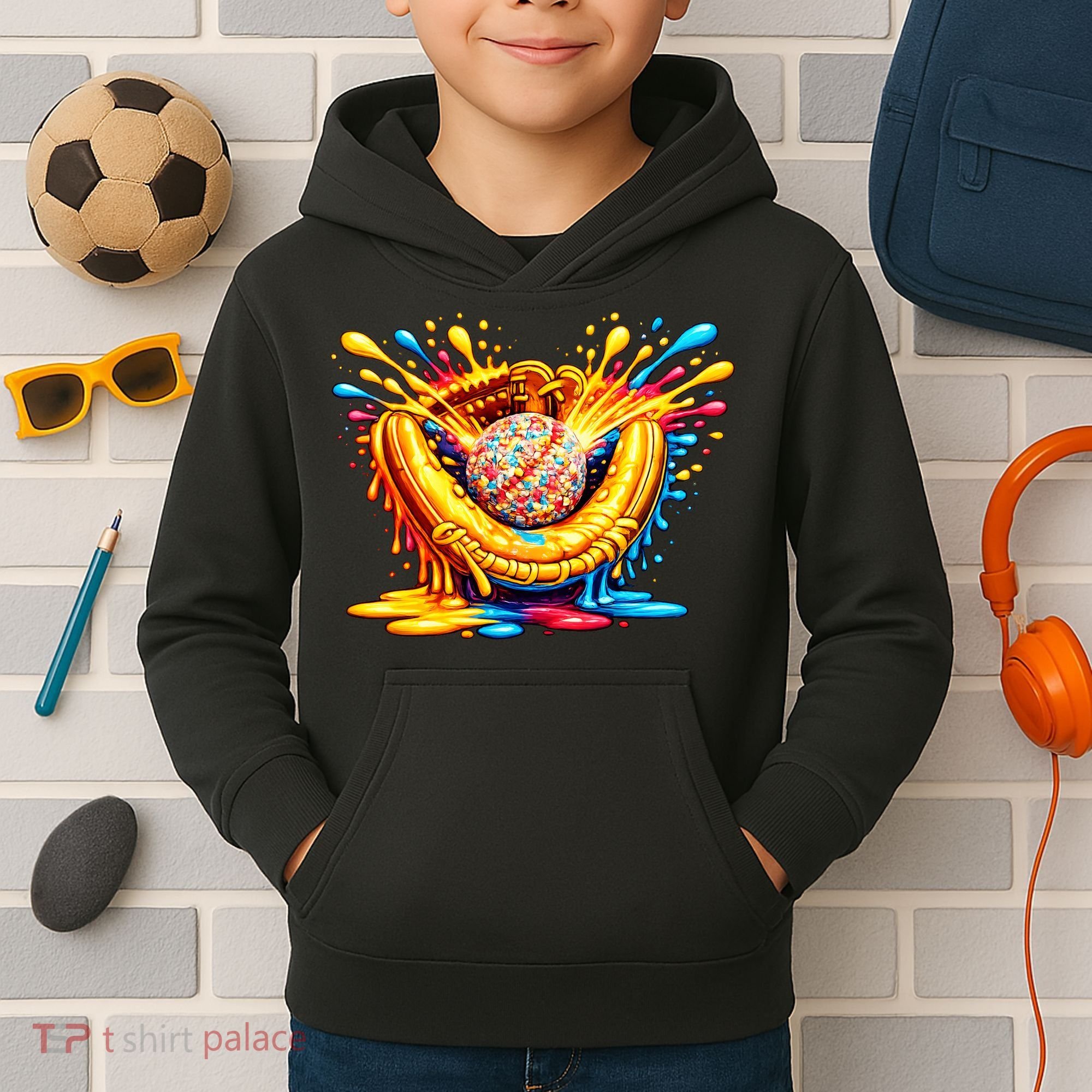 Baseball Glove Splatter Ice Cream Drip Kids Hoodie