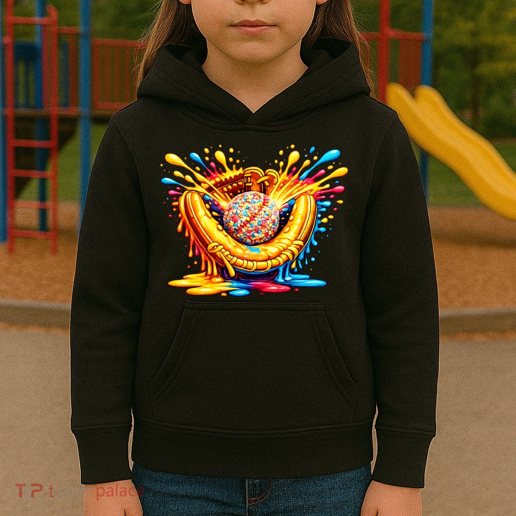 Baseball Glove Splatter Ice Cream Drip Kids Hoodie