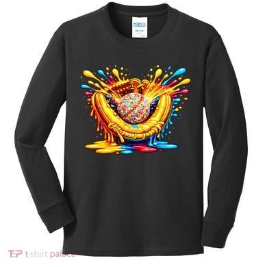 Baseball Glove Splatter Ice Cream Drip Kids Long Sleeve Shirt