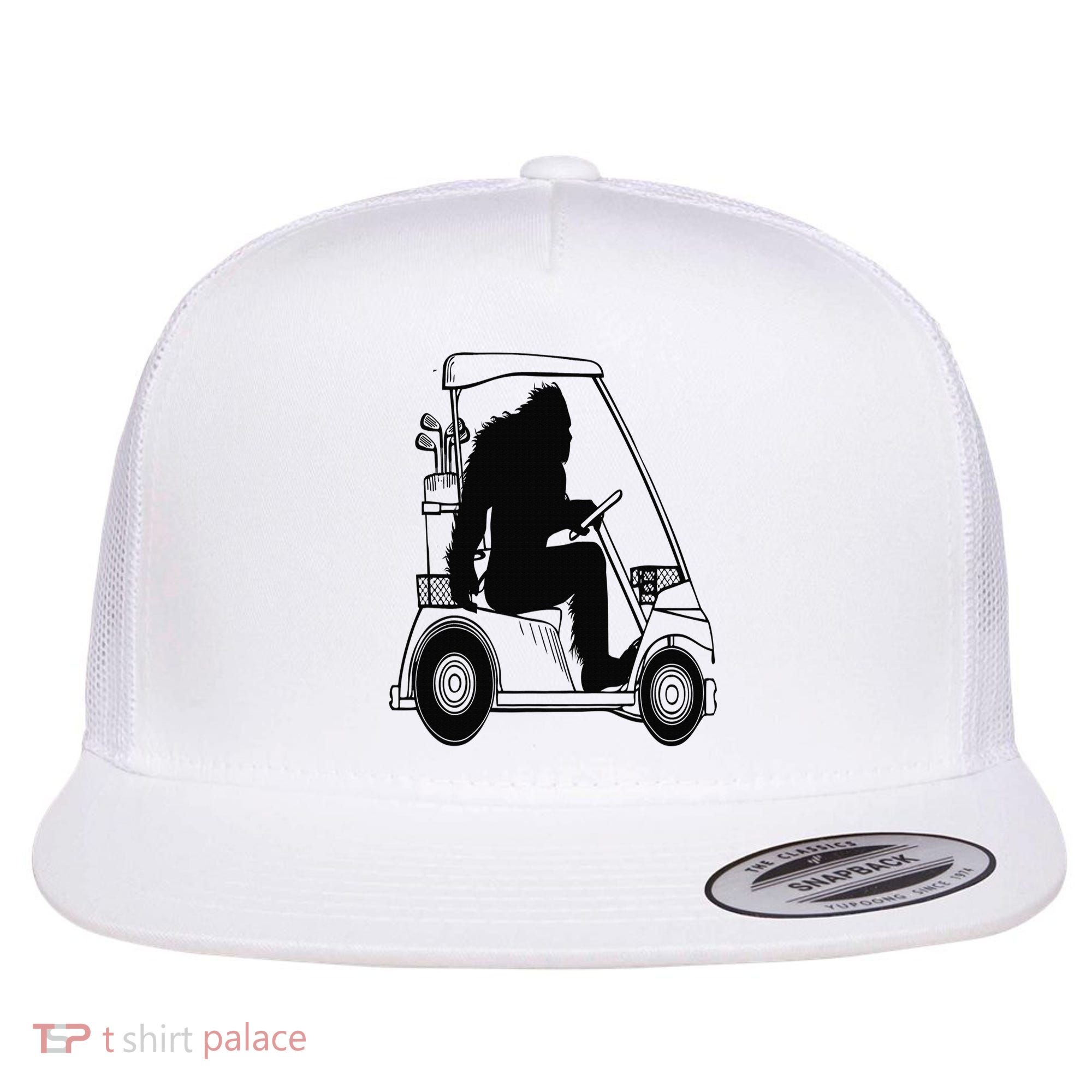 Bigfoot Golf Tee Sasquatch Driving Golf Flat Bill Trucker Hat
