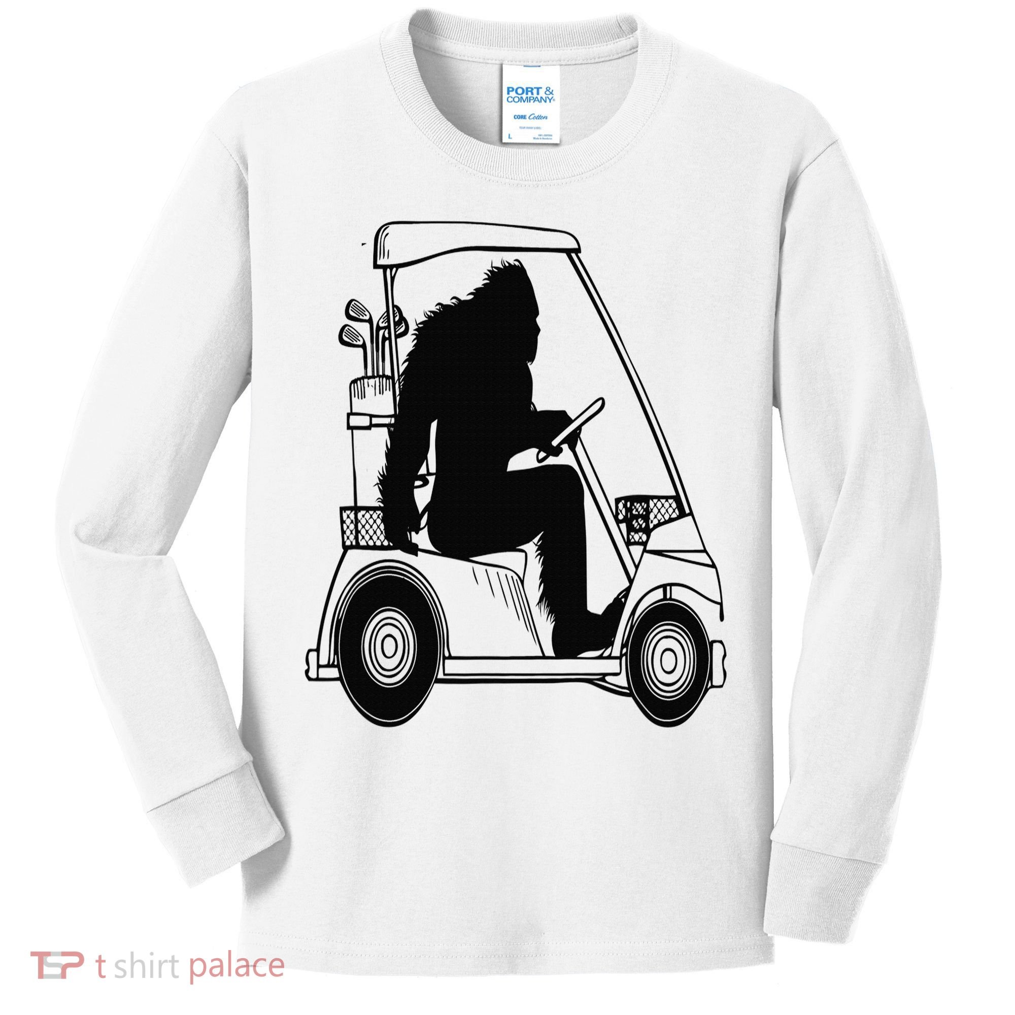 Bigfoot Golf Tee Sasquatch Driving Golf Kids Long Sleeve Shirt