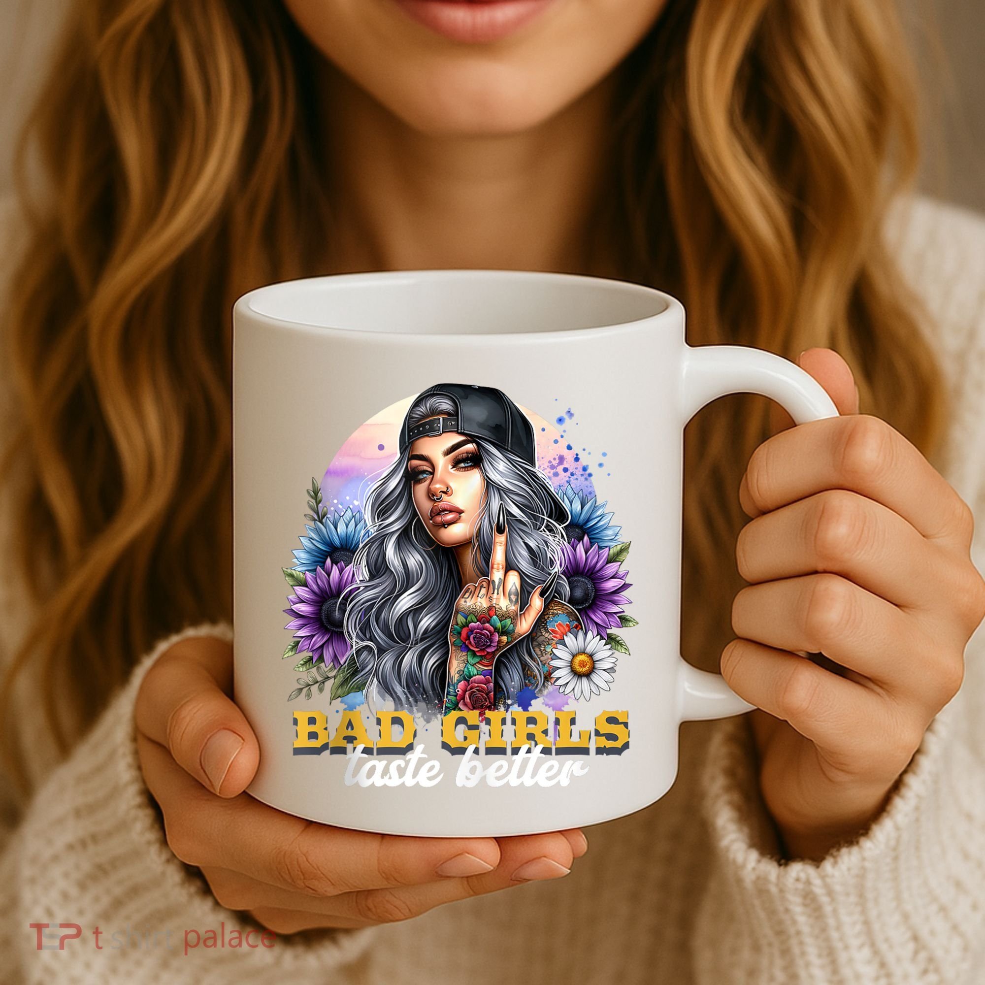 Bad G.irls Taste Better Sunflowers Funny Sarcastic Humor Coffee Mug