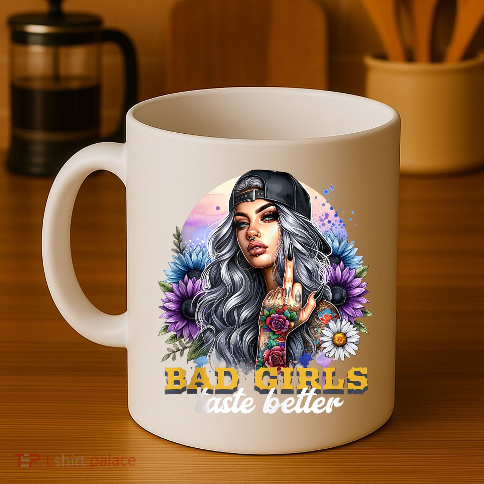 Bad G.irls Taste Better Sunflowers Funny Sarcastic Humor Coffee Mug