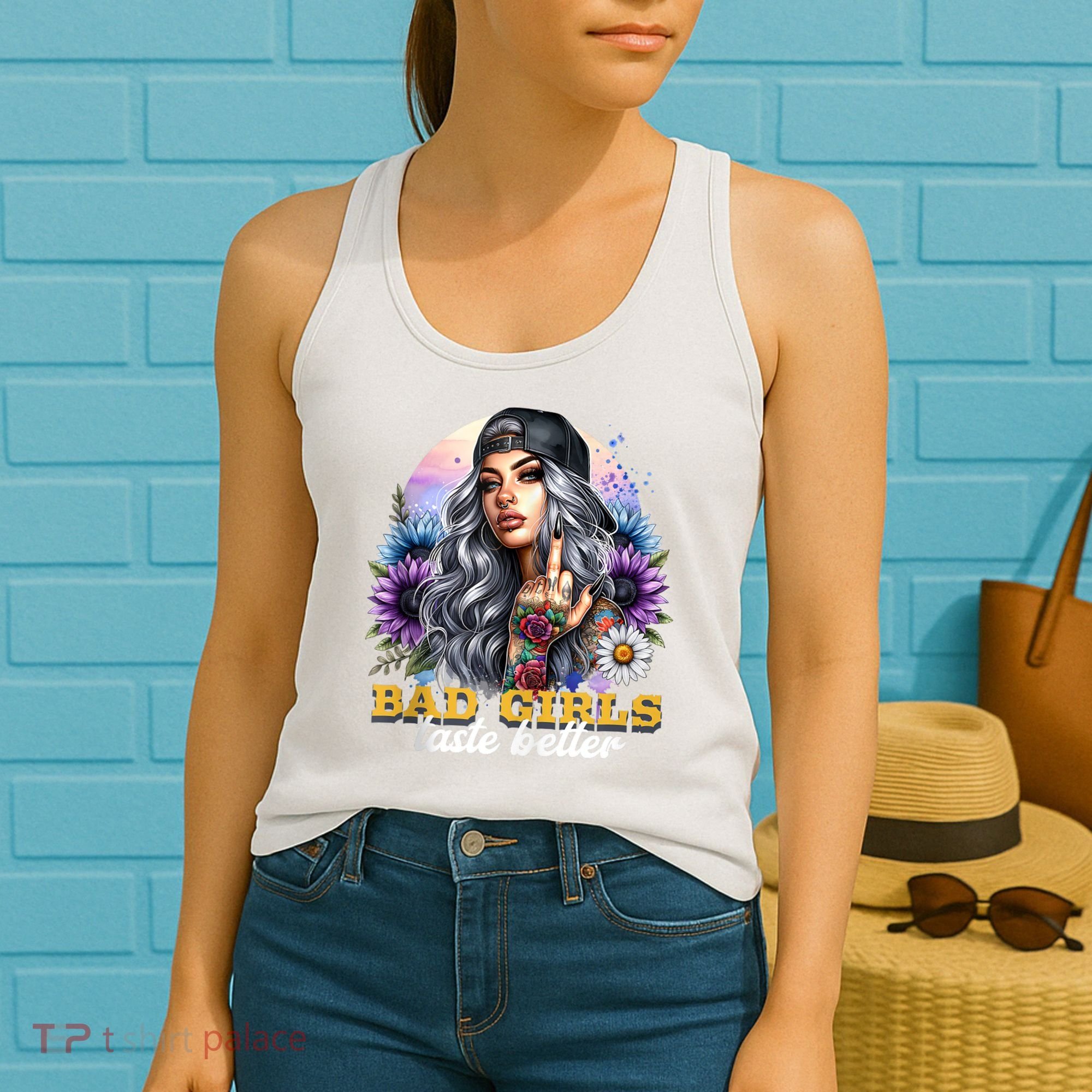 Bad G.irls Taste Better Sunflowers Funny Sarcastic Humor Women's Tank Top