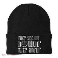 Bowling Gift They See Me Bowlin They Hatin Bowling Cool Gift Beanie thumb 0