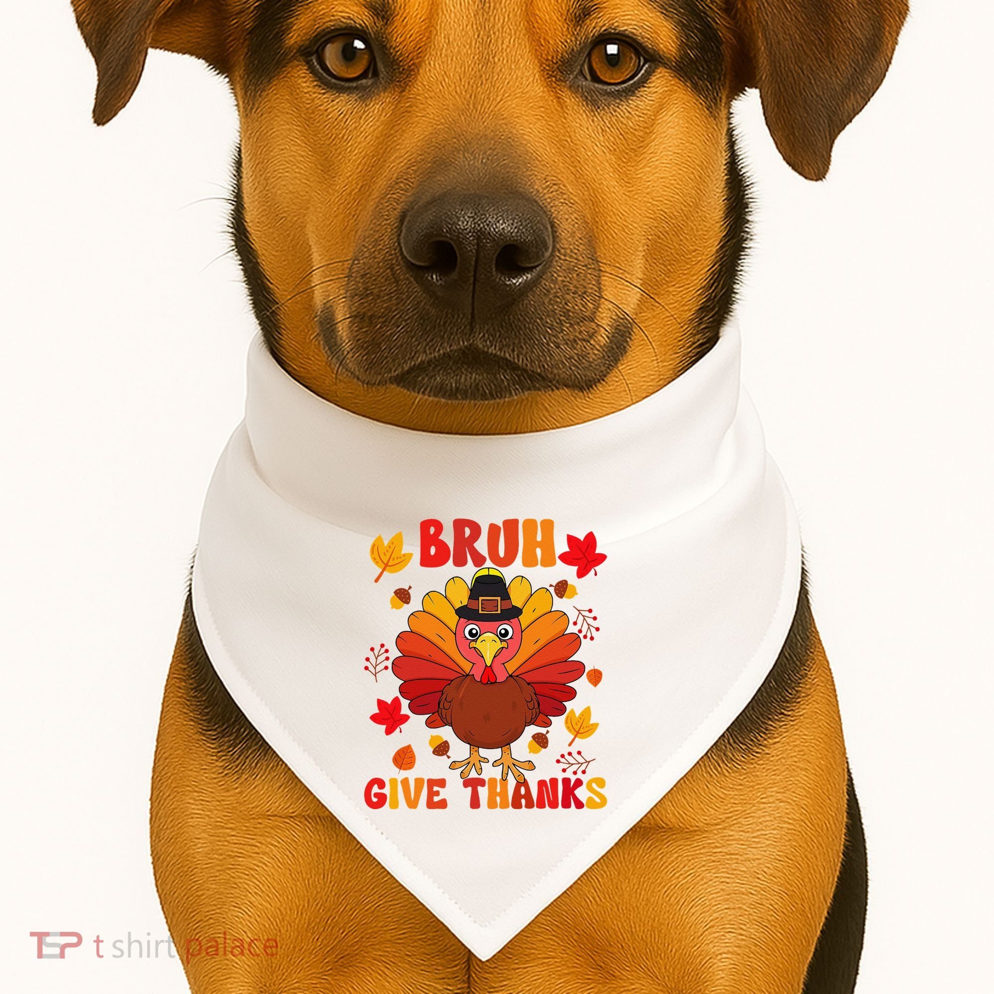 Bruh Give Thanks Cute Thanksgiving Turkey Thankful USA-Made Doggie Bandana