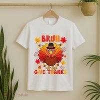 Bruh Give Thanks Cute Thanksgiving Turkey Thankful T-Shirt thumb 2
