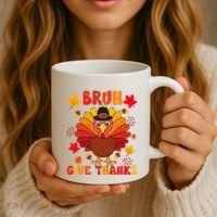 Bruh Give Thanks Cute Thanksgiving Turkey Thankful Coffee Mug thumb 3