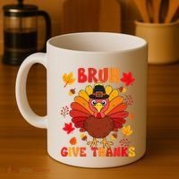 Bruh Give Thanks Cute Thanksgiving Turkey Thankful Coffee Mug thumb 4