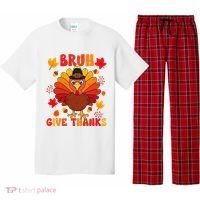 Bruh Give Thanks Cute Thanksgiving Turkey Thankful Pajama Set thumb 0