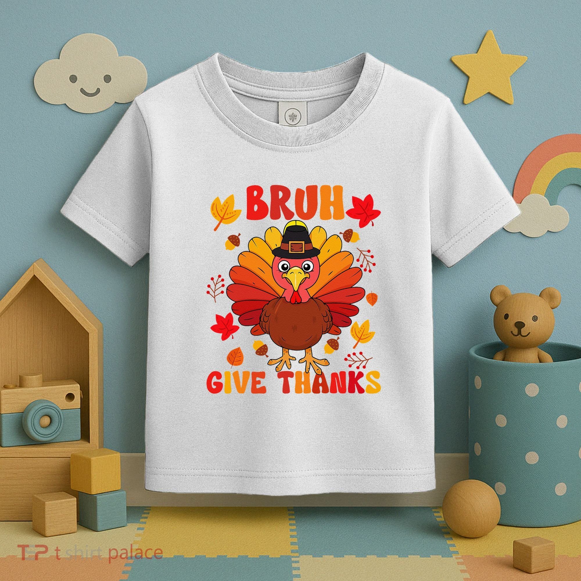 Bruh Give Thanks Cute Thanksgiving Turkey Thankful Toddler T-Shirt