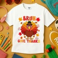 Bruh Give Thanks Cute Thanksgiving Turkey Thankful Kids T-Shirt thumb 3