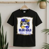 Blue Gold Vibes Only Football Women Leopard Football T-Shirt thumb 2