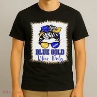 Blue Gold Vibes Only Football Women Leopard Football T-Shirt thumb 3