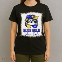Blue Gold Vibes Only Football Women Leopard Football T-Shirt thumb 4