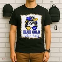 Blue Gold Vibes Only Football Women Leopard Football T-Shirt thumb 6