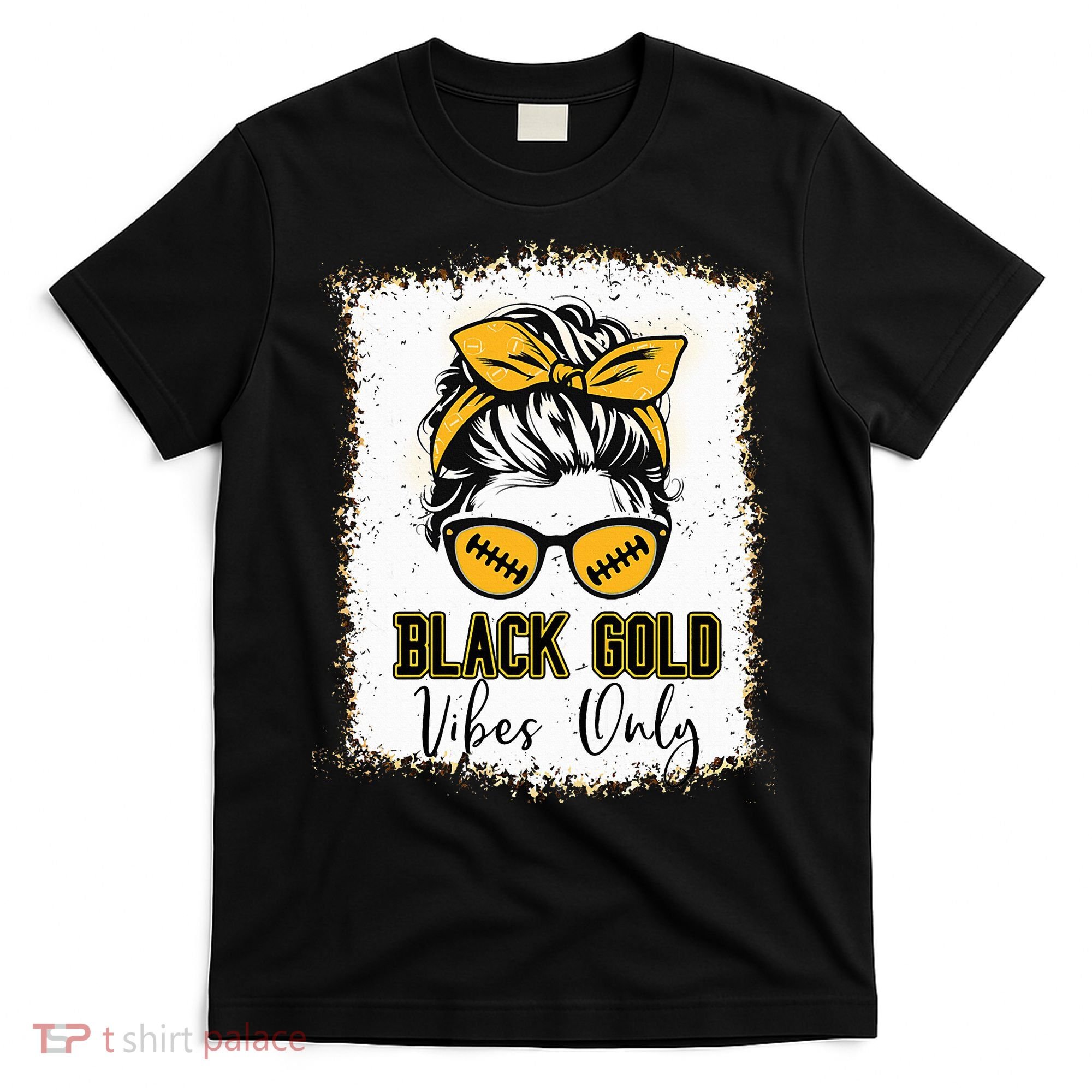 Black Gold Vibes Only Football Women Leopard Football T-Shirt