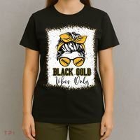 Black Gold Vibes Only Football Women Leopard Football T-Shirt thumb 4