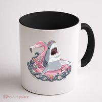Beach Gone Wild Flamingo Shark Coffee Mug thumb 1