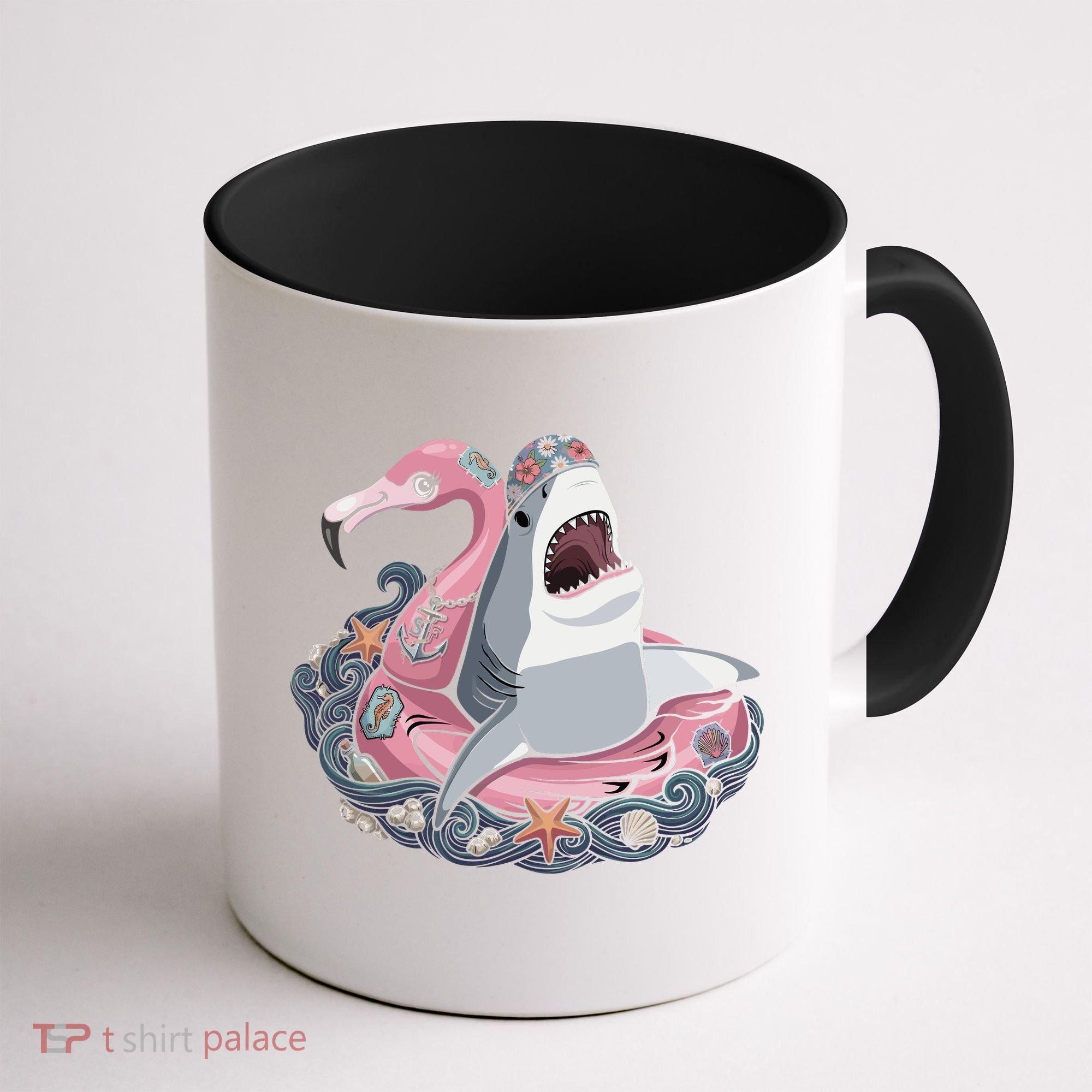 Beach Gone Wild Flamingo Shark Coffee Mug
