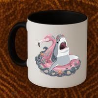 Beach Gone Wild Flamingo Shark Coffee Mug thumb 2