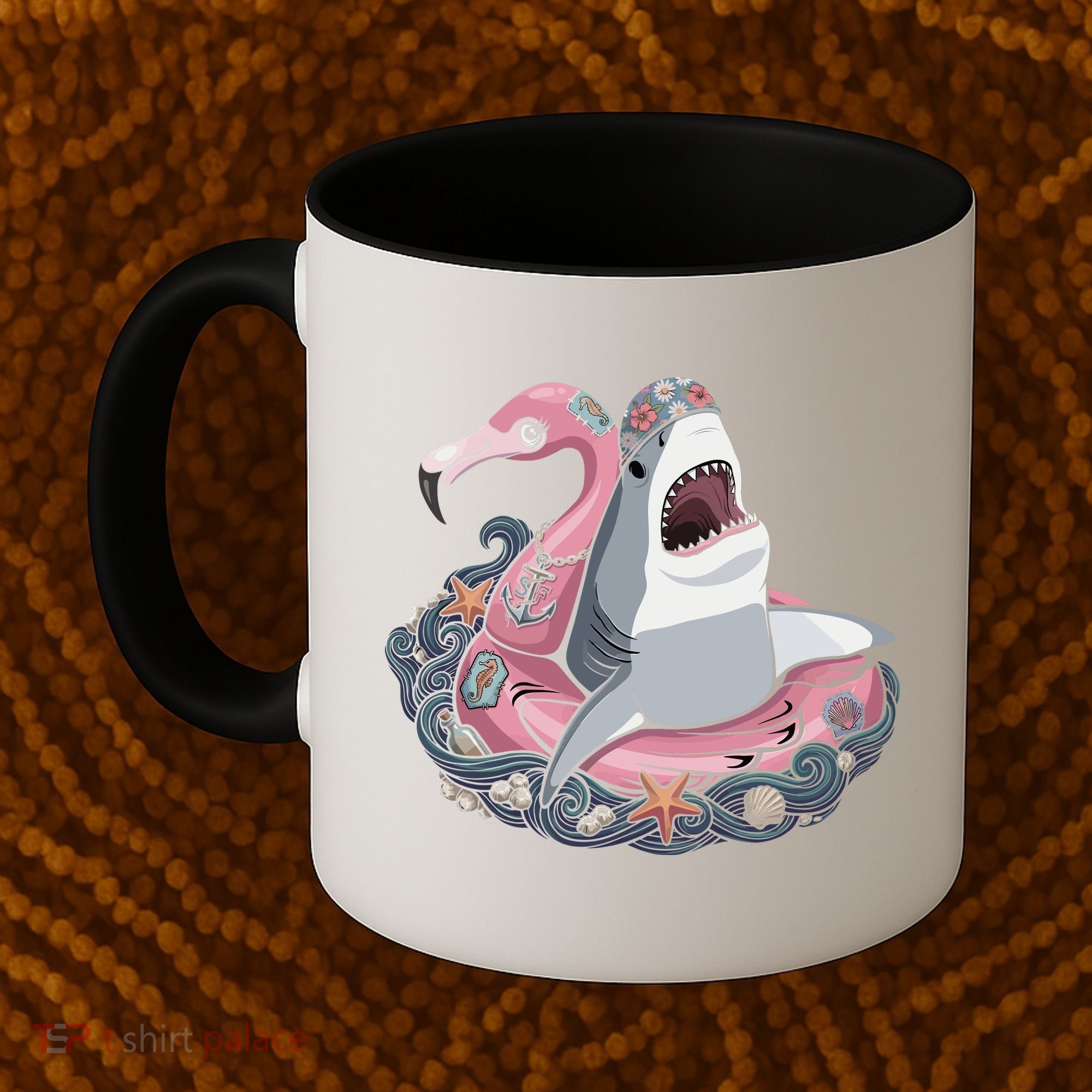 Beach Gone Wild Flamingo Shark Coffee Mug