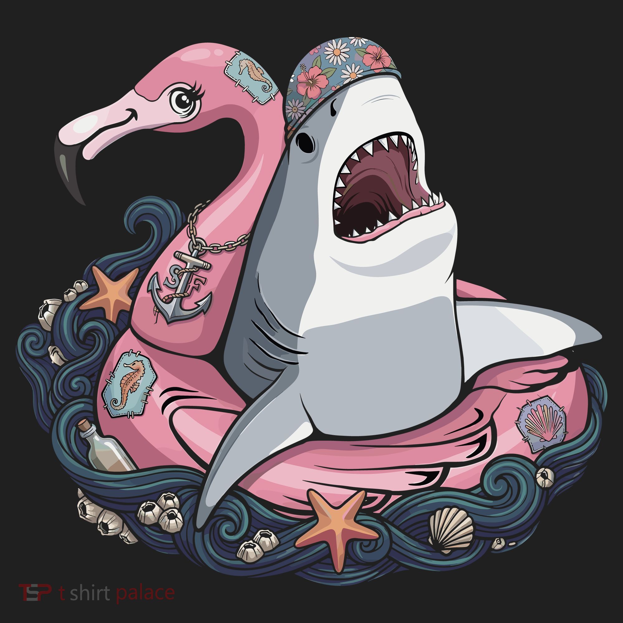 Beach Gone Wild Flamingo Shark Beanie