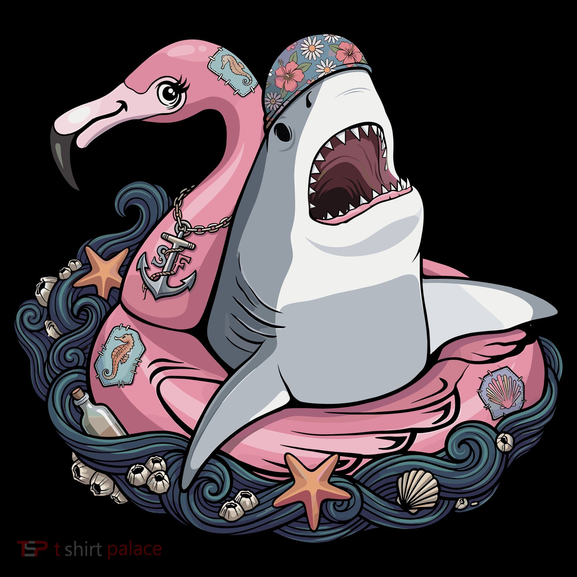 Beach Gone Wild Flamingo Shark Women's Hoodie