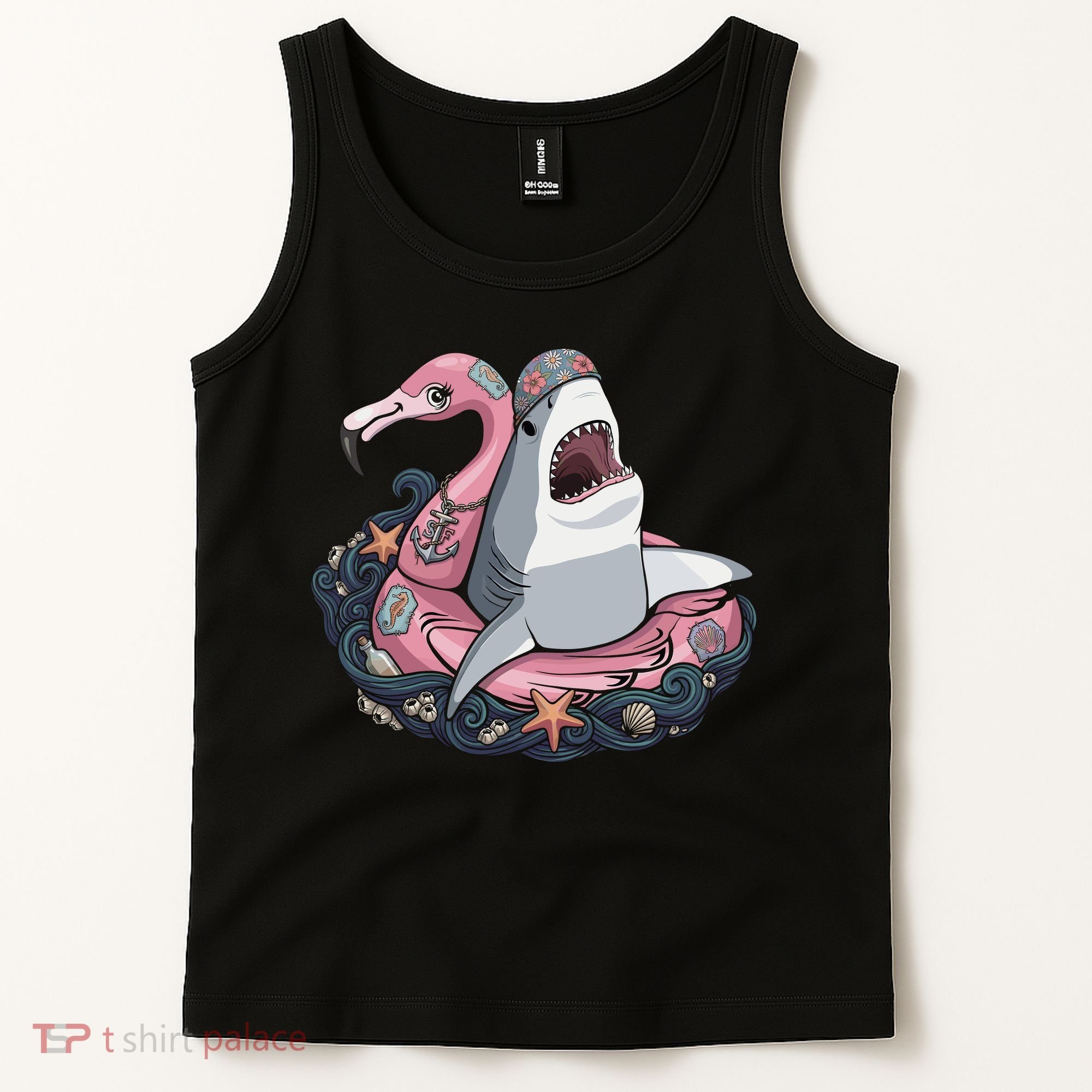 Beach Gone Wild Flamingo Shark Tank Top