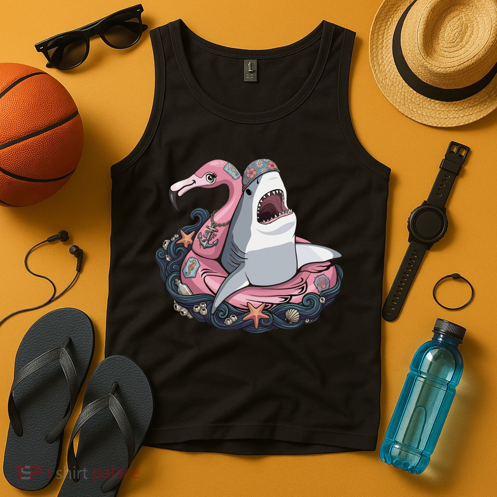 Beach Gone Wild Flamingo Shark Tank Top