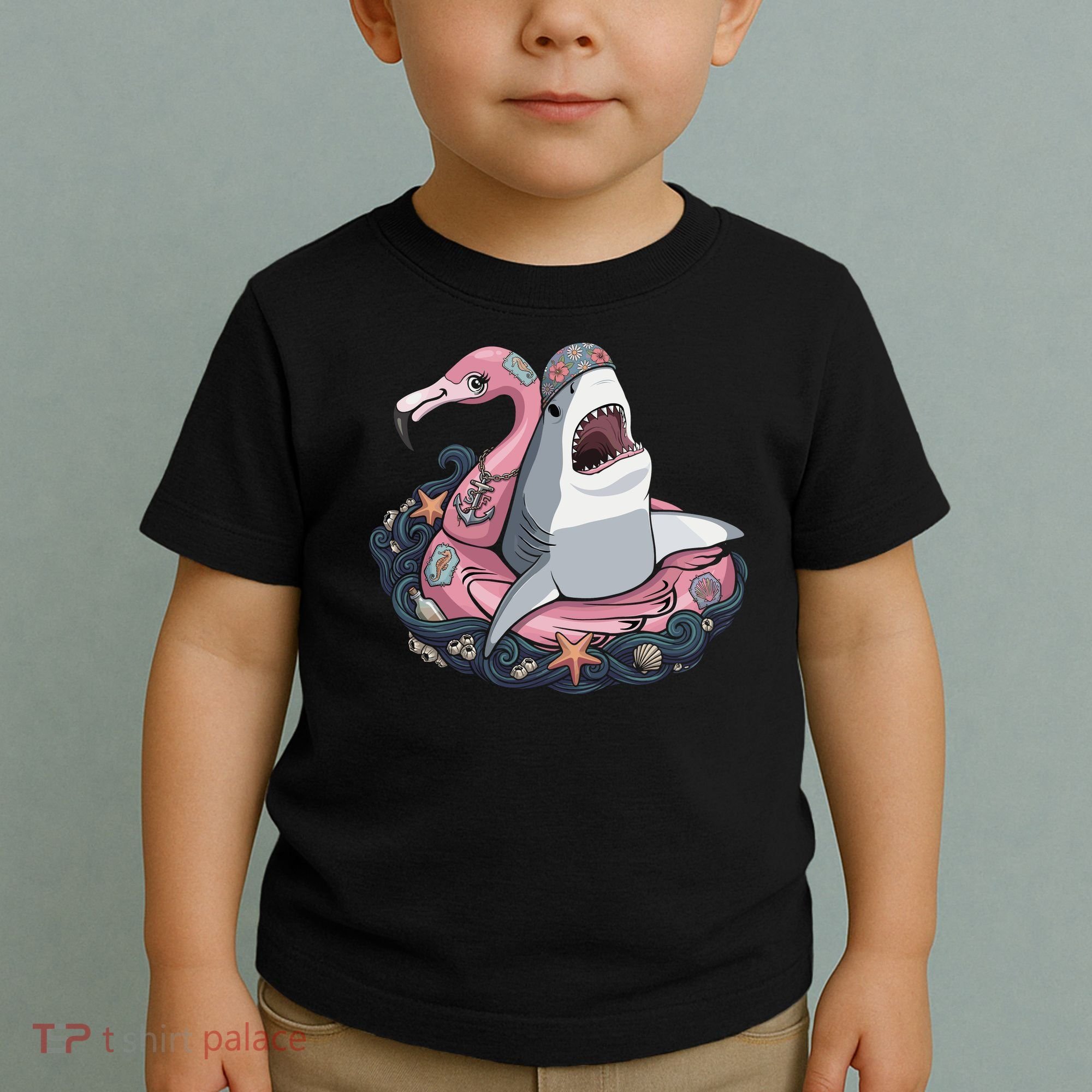 Beach Gone Wild Flamingo Shark Toddler T-Shirt