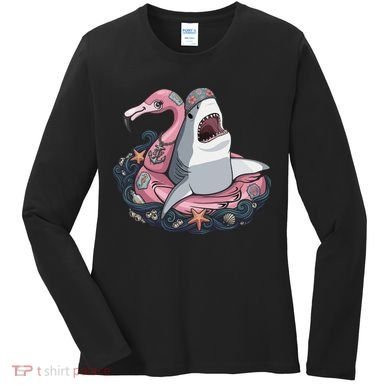 Beach Gone Wild Flamingo Shark Women's Long Sleeve Shirt