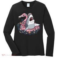 Beach Gone Wild Flamingo Shark Women's Long Sleeve Shirt thumb 0