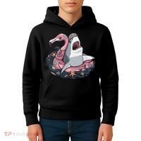 Beach Gone Wild Flamingo Shark Kids Hoodie thumb 4