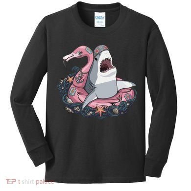 Beach Gone Wild Flamingo Shark Kids Long Sleeve Shirt