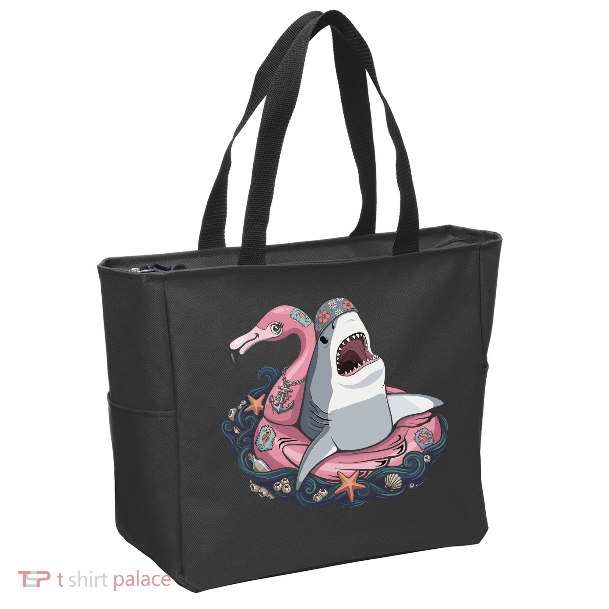 Beach Gone Wild Flamingo Shark Tote Bag