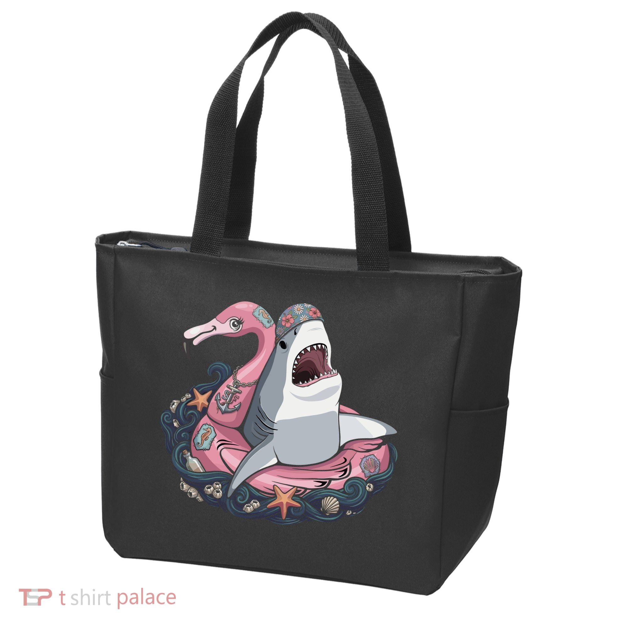 Beach Gone Wild Flamingo Shark Tote Bag
