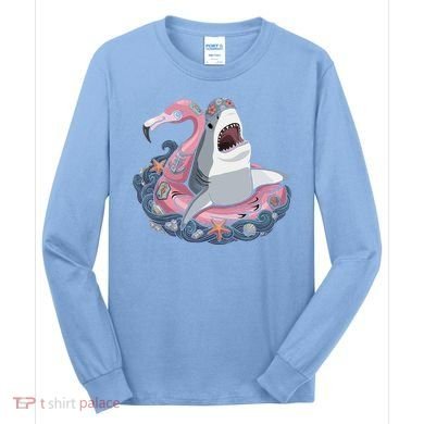 Beach Gone Wild Flamingo Shark Long Sleeve Shirt