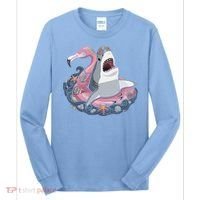 Beach Gone Wild Flamingo Shark Long Sleeve Shirt thumb 0
