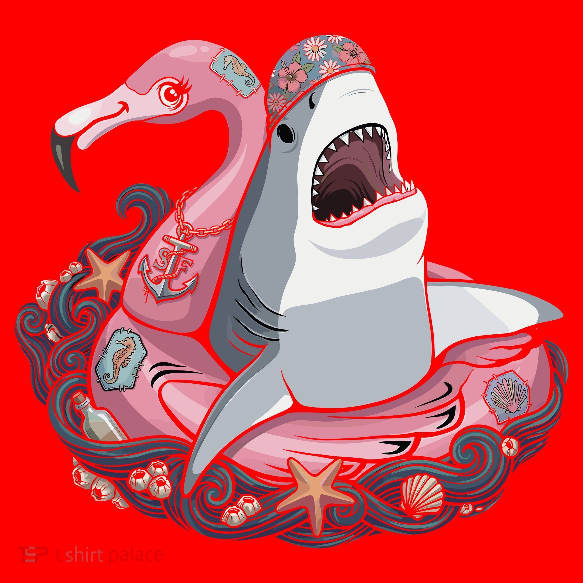 Beach Gone Wild Flamingo Shark Santa Hat