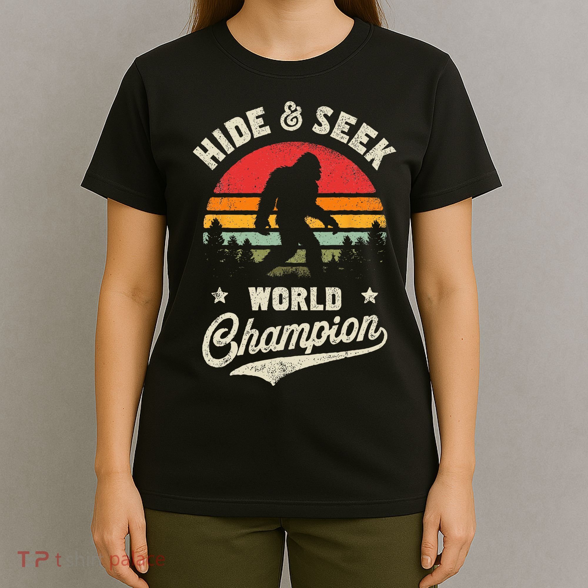Bigfoot Hide And Seek World Champion Sasquatch Retro Vintage T-Shirt