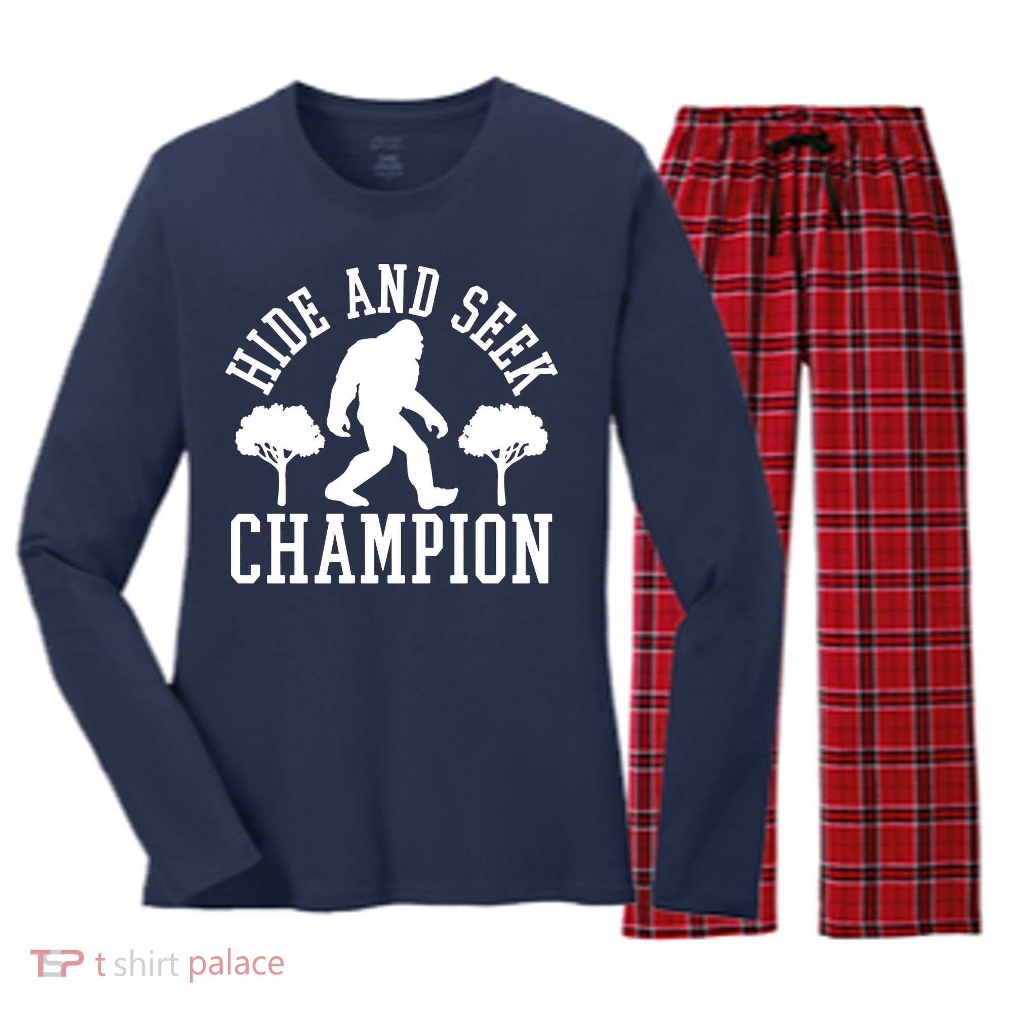 Bigfoot Hide And Seek Champion Women's Long Sleeve Flannel Pajama Set 