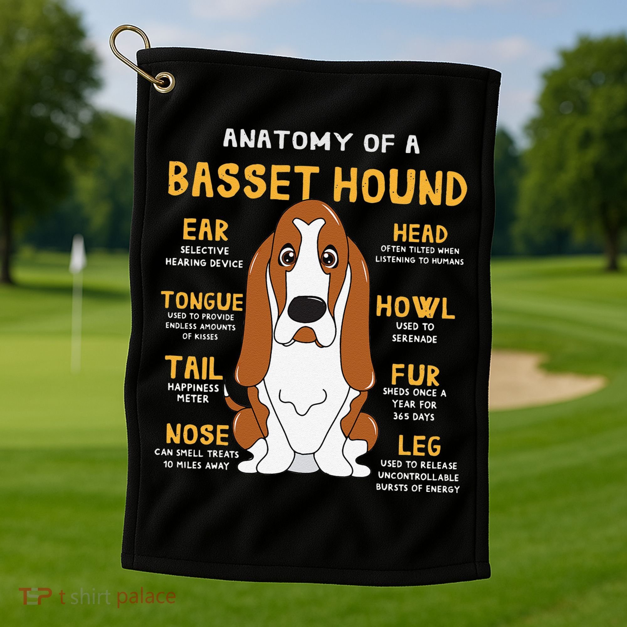 Basset Hound Anatomy Funny Dog Mom Dad Cute Gift Golf Towel