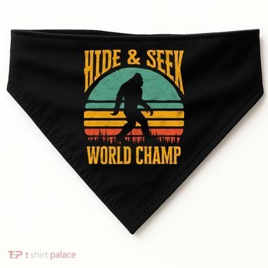 Bigfoot Hide And Seek Champ Sasquatch Retro 70s Gift USA-Made Doggie Bandana