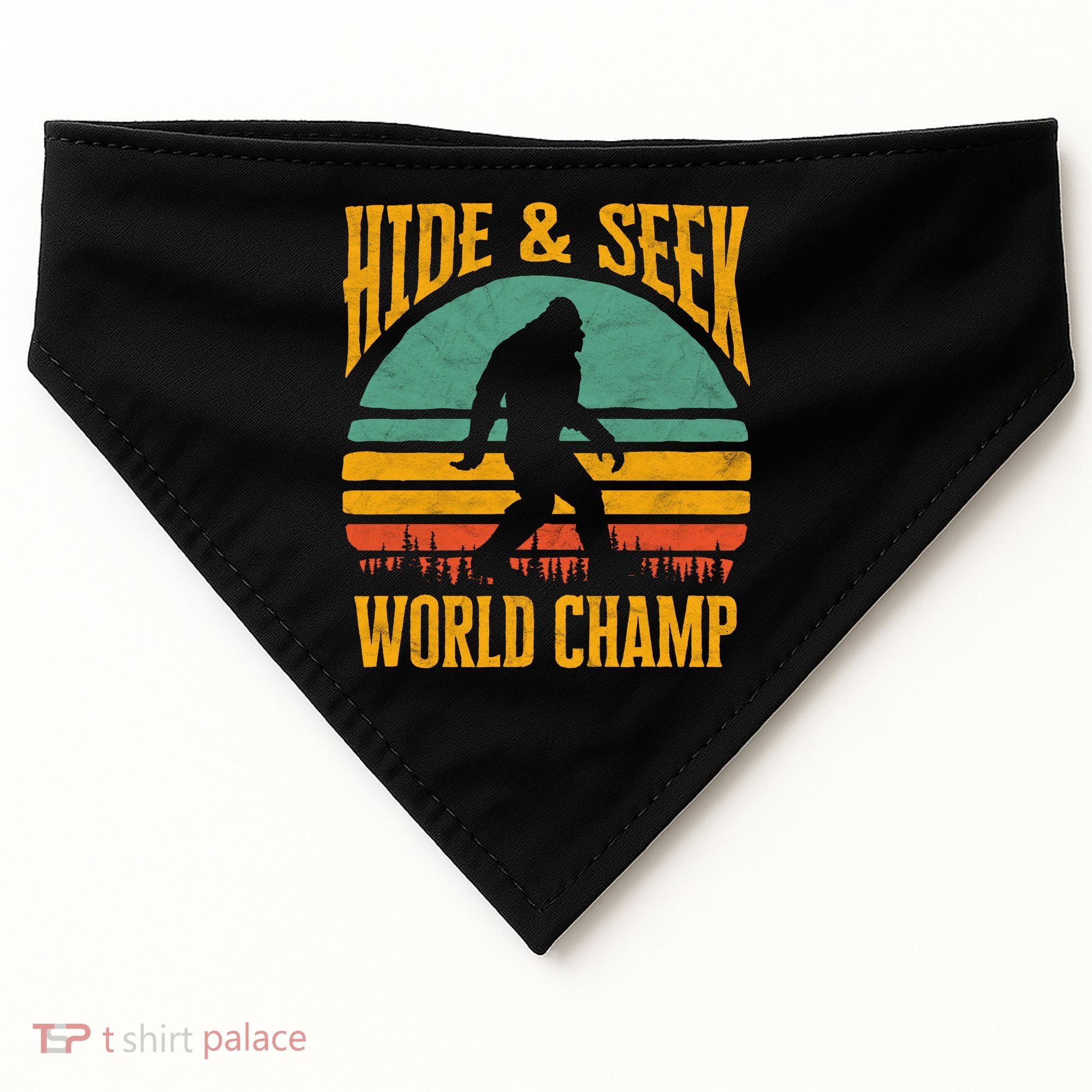 Bigfoot Hide And Seek Champ Sasquatch Retro 70s Gift USA-Made Doggie Bandana