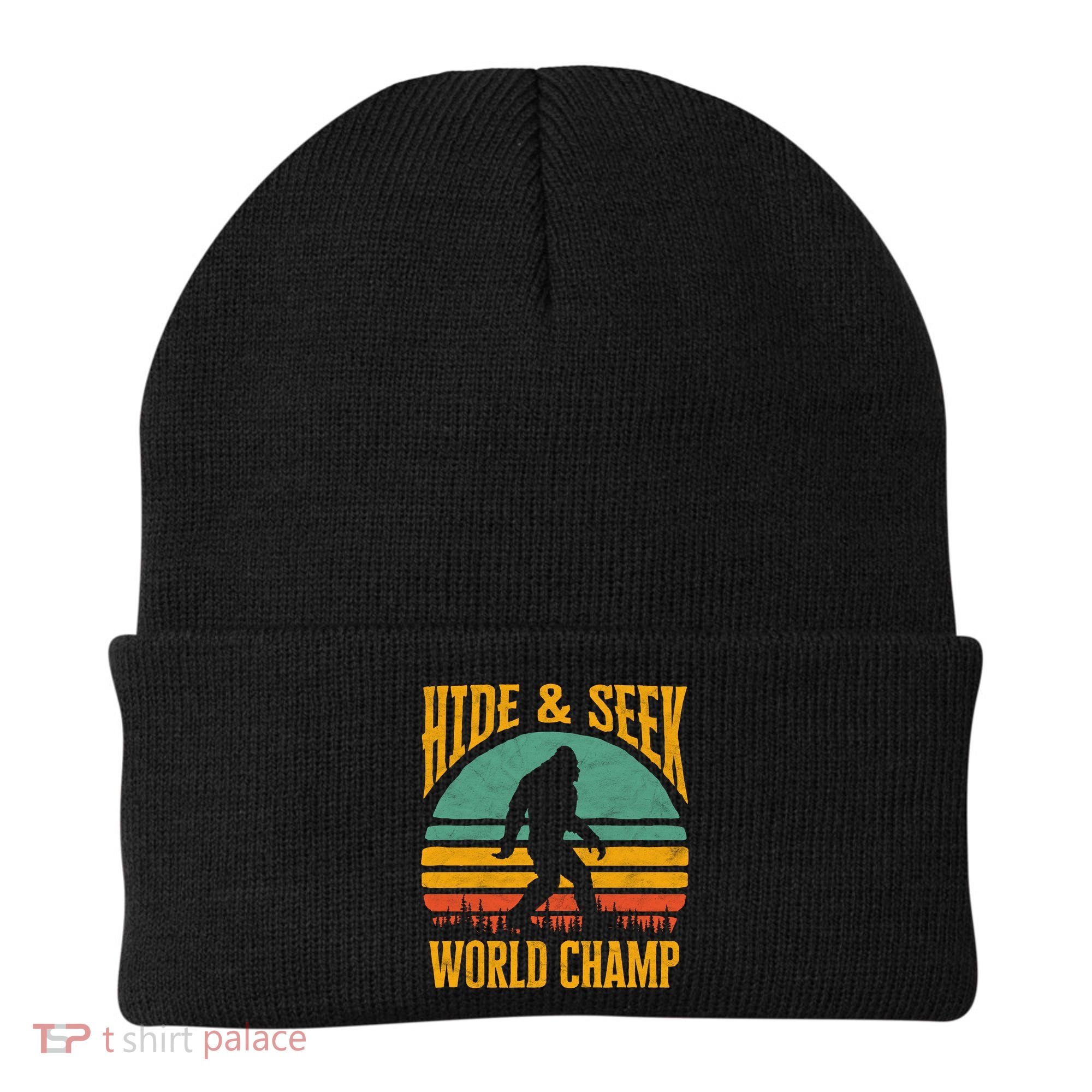 Bigfoot Hide And Seek Champ Sasquatch Retro 70s Gift Beanie